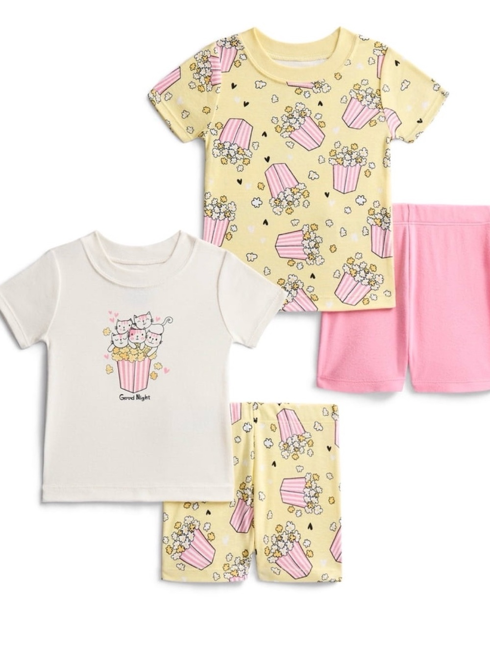 wonder nation Yellow & Pink Popcorn and Kitty Pajama Set